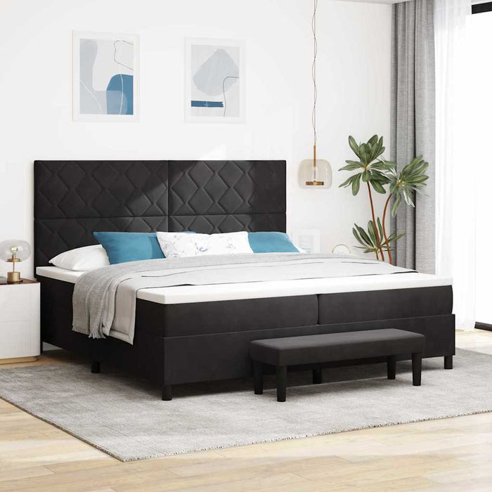Pat cu arcuri cu headboard Negru 200 x 200 cm Catifea WALTI