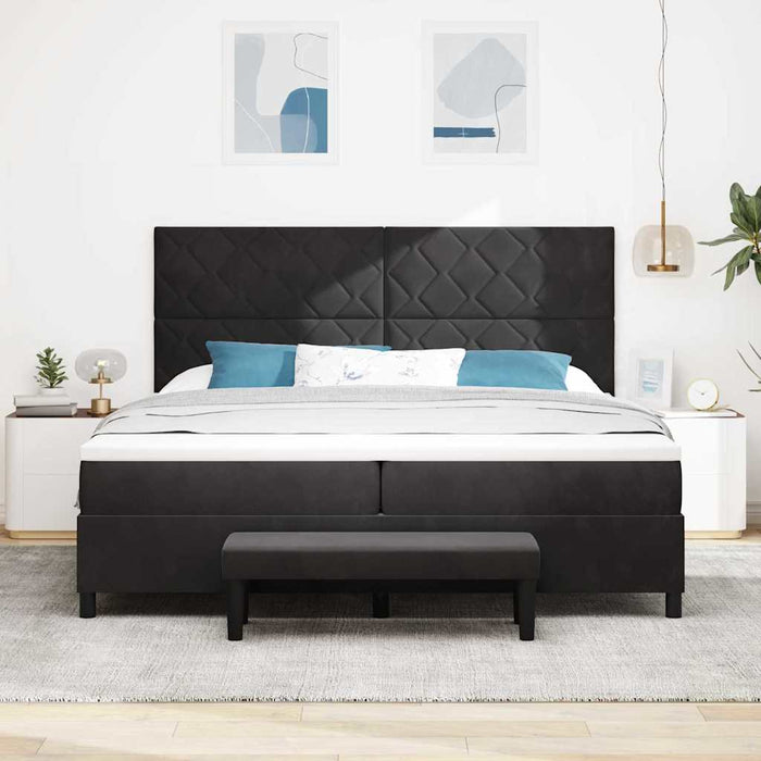 Pat cu arcuri cu headboard Negru 200 x 200 cm Catifea WALTI