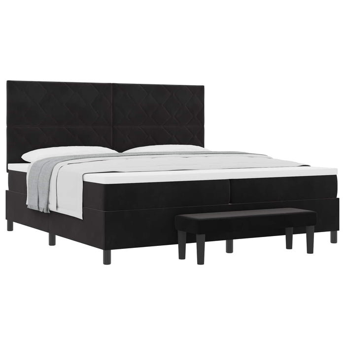 Pat cu arcuri cu headboard Negru 200 x 200 cm Catifea WALTI