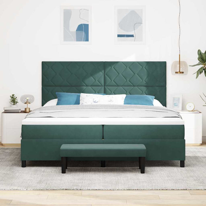 Pat cu arcuri cu headboard Verde închis 200 x 200 cm Catifea WALTI