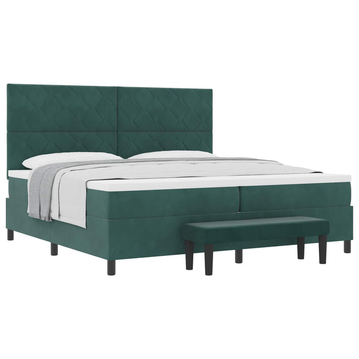 Pat cu arcuri cu headboard Verde închis 200 x 200 cm Catifea WALTI