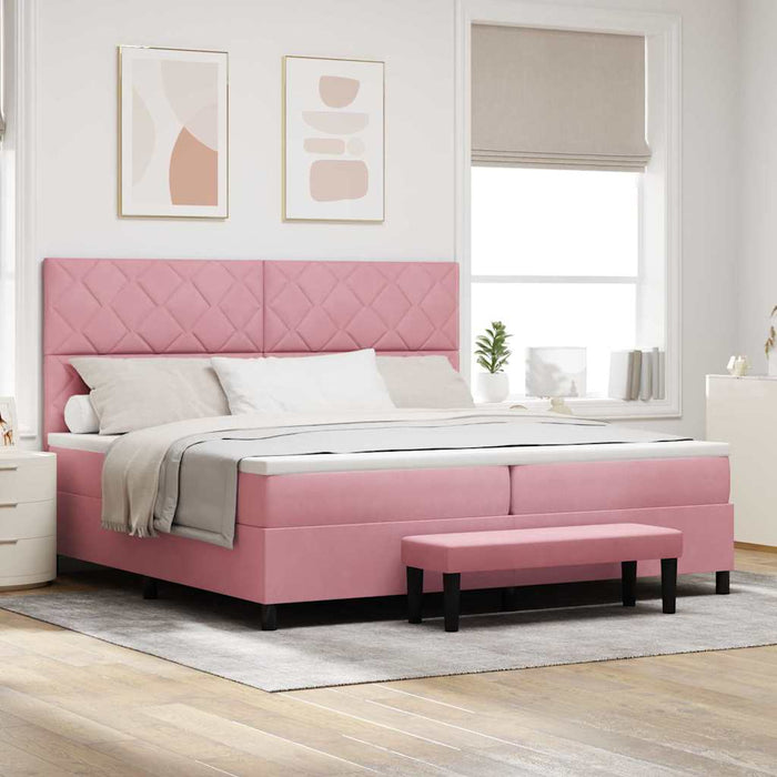 Pat cu arcuri cu headboard Roz 200 x 200 cm Catifea WALTI