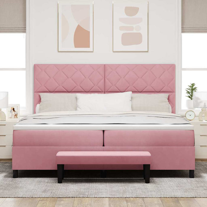 Pat cu arcuri cu headboard Roz 200 x 200 cm Catifea WALTI