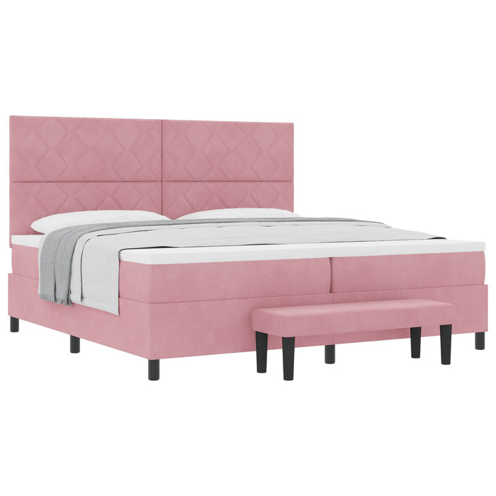 Pat cu arcuri cu headboard Roz 200 x 200 cm Catifea WALTI