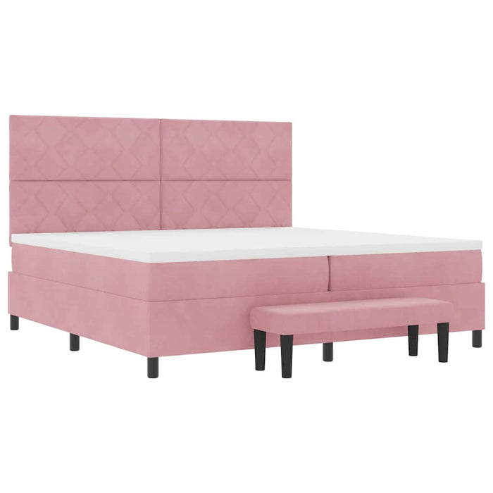 Pat cu arcuri cu headboard Roz 200 x 200 cm Catifea WALTI
