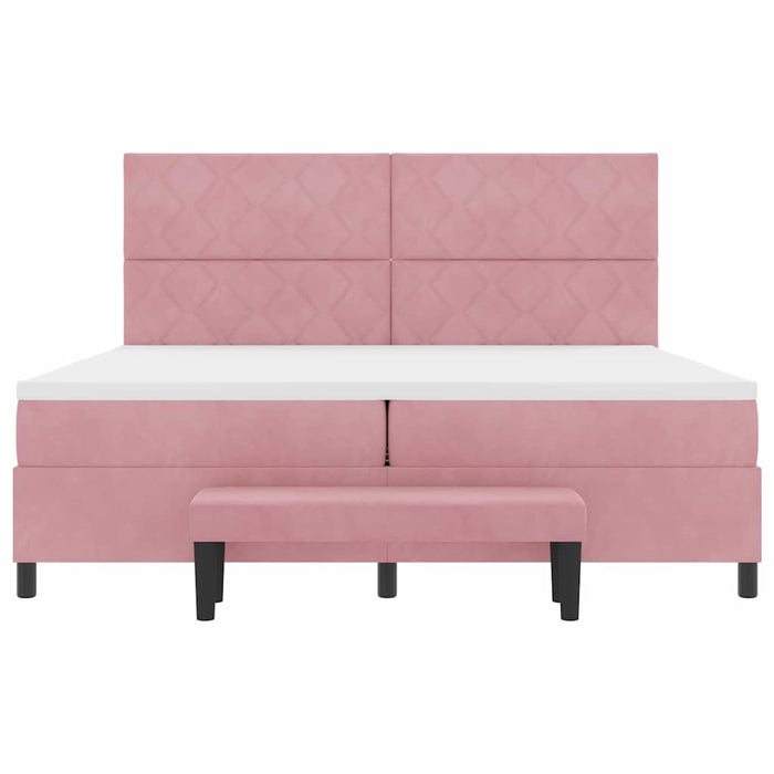 Pat cu arcuri cu headboard Roz 200 x 200 cm Catifea WALTI