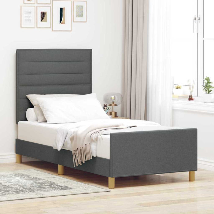 Cadru de pat cu headboard Gri închis 90 x 190 cm țesătură - WALTI WALTI