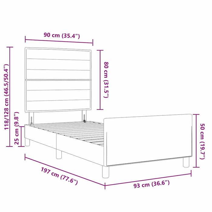 Cadru de pat cu headboard Negru 90 x 190 cm țesătură - WALTI WALTI