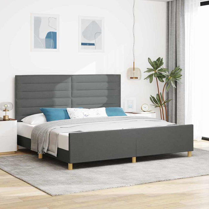 Cadru de pat cu headboard Gri închis 200 x 200 cm țesătură - WALTI WALTI