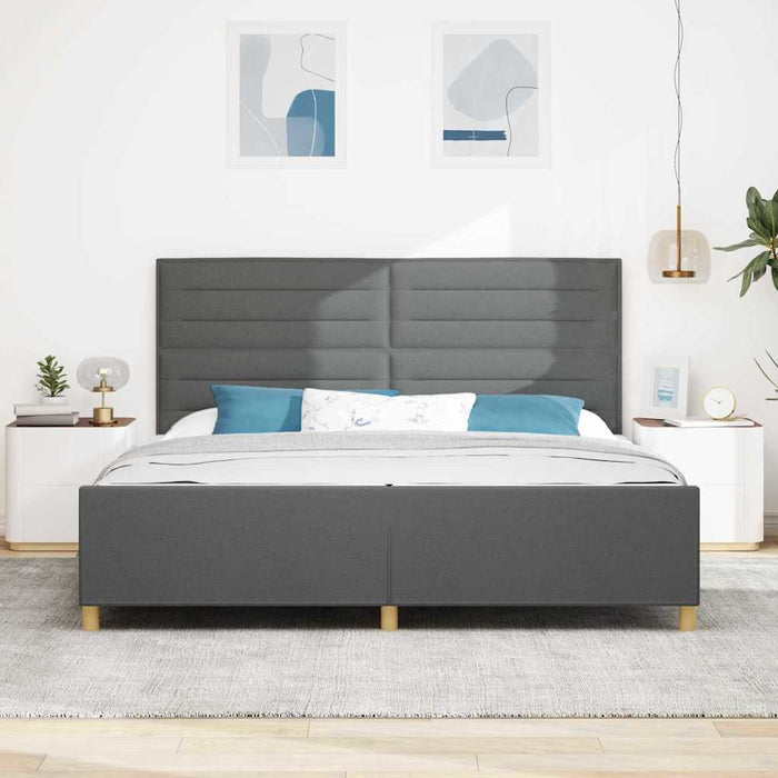 Cadru de pat cu headboard Gri închis 200 x 200 cm țesătură - WALTI WALTI