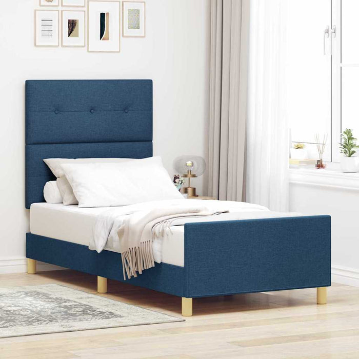 Cadru de pat cu headboard albastru 90 x 190 cm țesătură WALTI