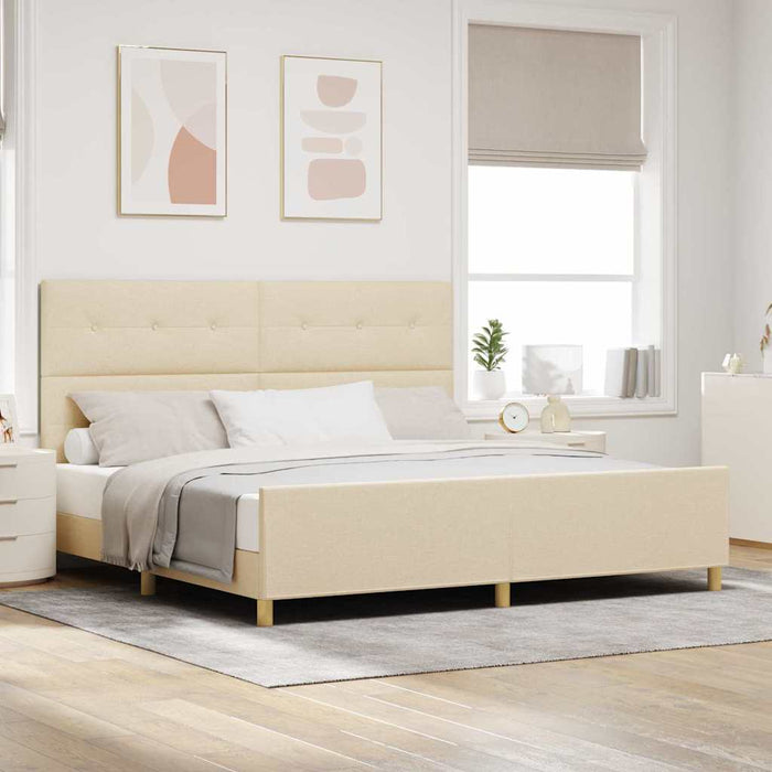 Cadru de pat cu headboard Crem 200 x 200 cm țesătură - WALTI WALTI