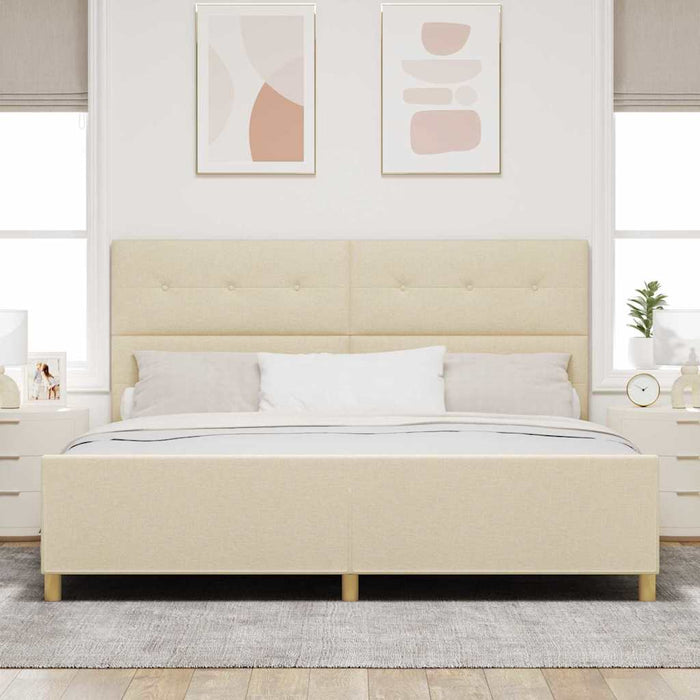 Cadru de pat cu headboard Crem 200 x 200 cm țesătură - WALTI WALTI