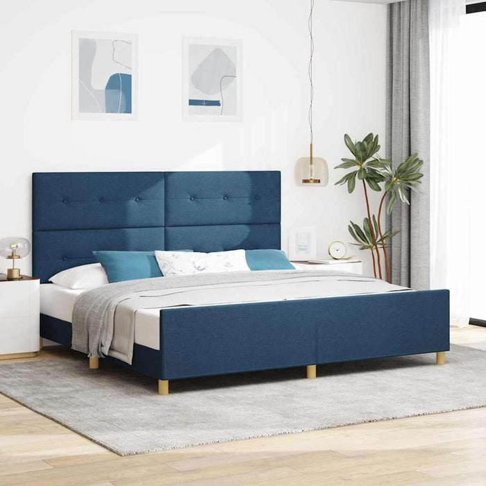 Cadru de pat cu headboard albastru 200 x 200 cm țesătură - WALTI WALTI
