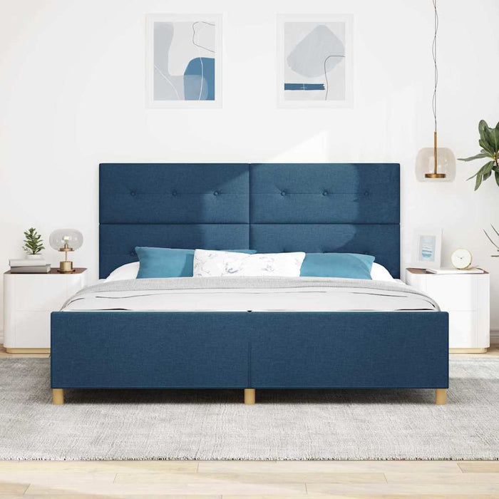 Cadru de pat cu headboard albastru 200 x 200 cm țesătură - WALTI WALTI