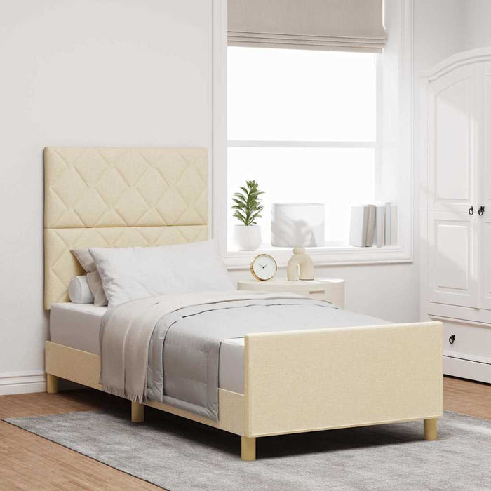 Cadru de pat cu headboard Crem 90 x 190 cm țesătură - WALTI WALTI
