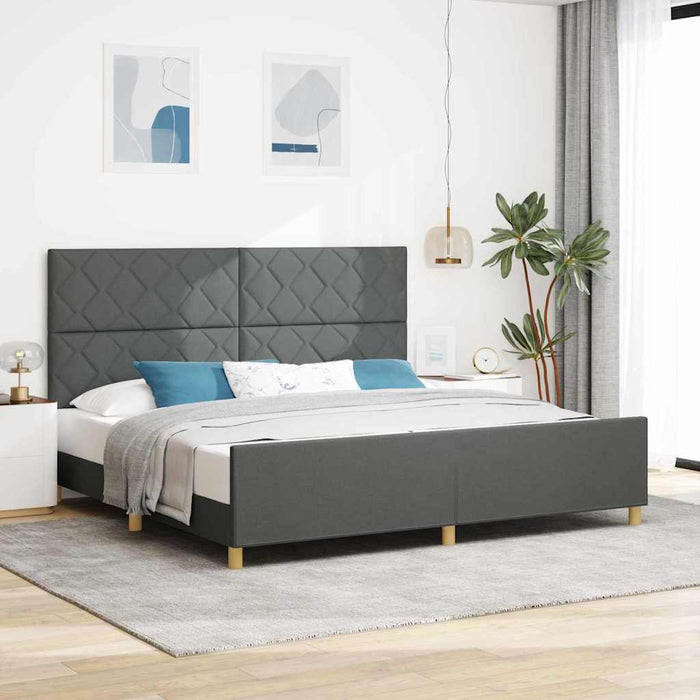 Cadru de pat cu headboard Gri închis 200 x 200 cm țesătură WALTI