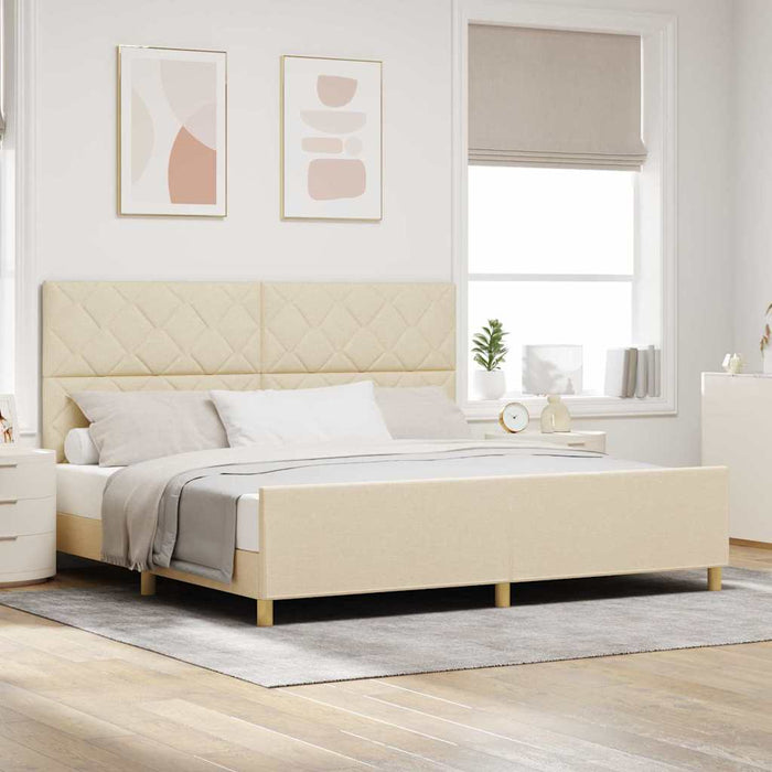 Cadru de pat cu headboard Crem 200 x 200 cm țesătură - WALTI WALTI
