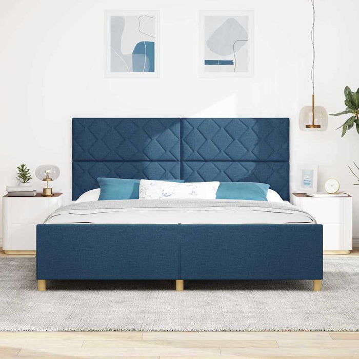 Cadru de pat cu headboard albastru 200 x 200 cm țesătură - WALTI WALTI