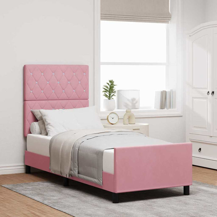 Pat cu arcuri cu headboard Roz 80 x 200 cm Catifea WALTI