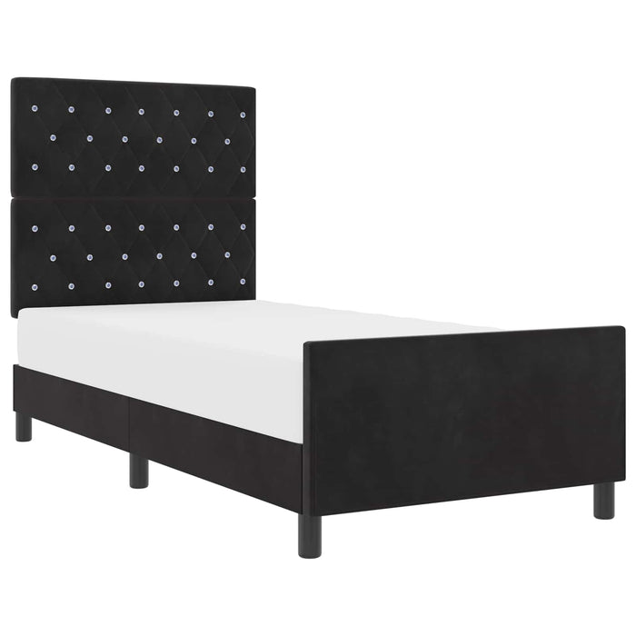 Pat cu arcuri cu headboard Negru 90 x 190 cm Catifea WALTI
