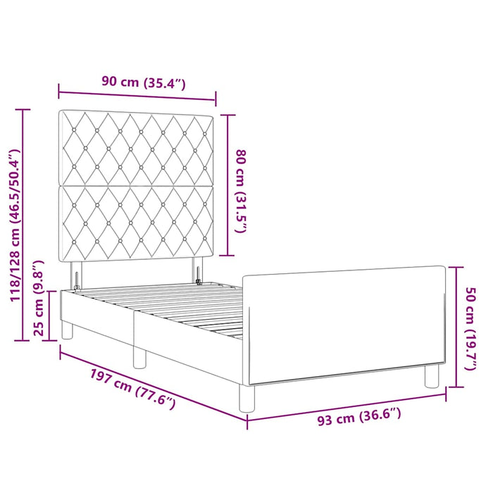 Pat cu arcuri cu headboard Negru 90 x 190 cm Catifea WALTI
