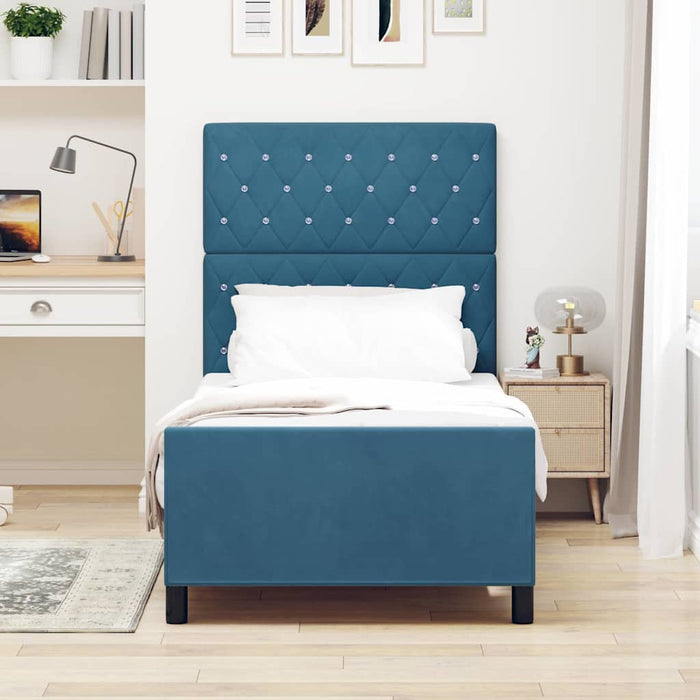 Pat cu arcuri cu headboard Albastru închis 90 x 190 cm Catifea WALTI