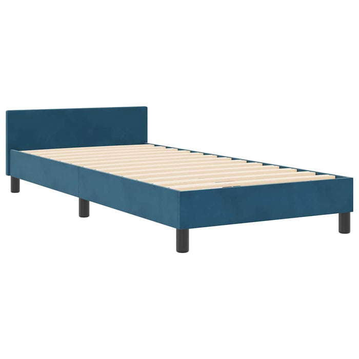 Pat cu arcuri cu headboard Albastru închis 90 x 190 cm Catifea WALTI