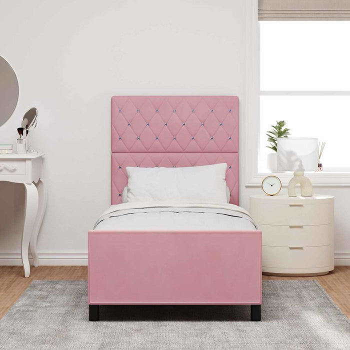 Pat cu arcuri cu headboard Roz 90 x 190 cm Catifea WALTI