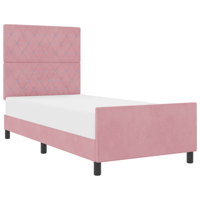 Pat cu arcuri cu headboard Roz 90 x 190 cm Catifea WALTI