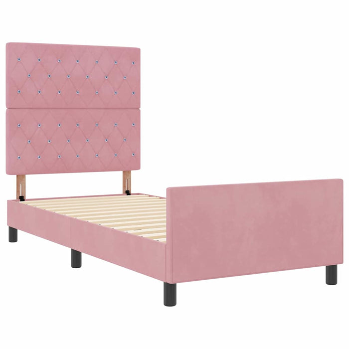 Pat cu arcuri cu headboard Roz 90 x 190 cm Catifea WALTI