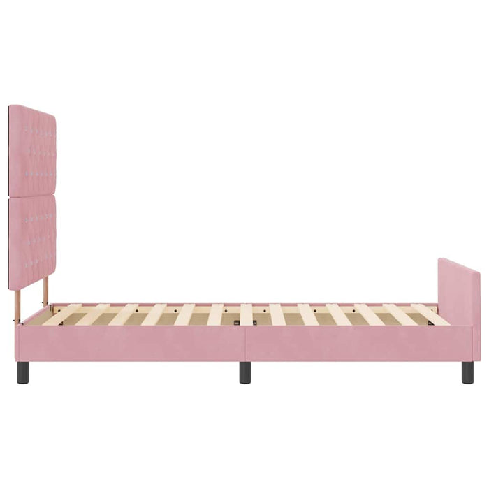 Pat cu arcuri cu headboard Roz 90 x 190 cm Catifea WALTI