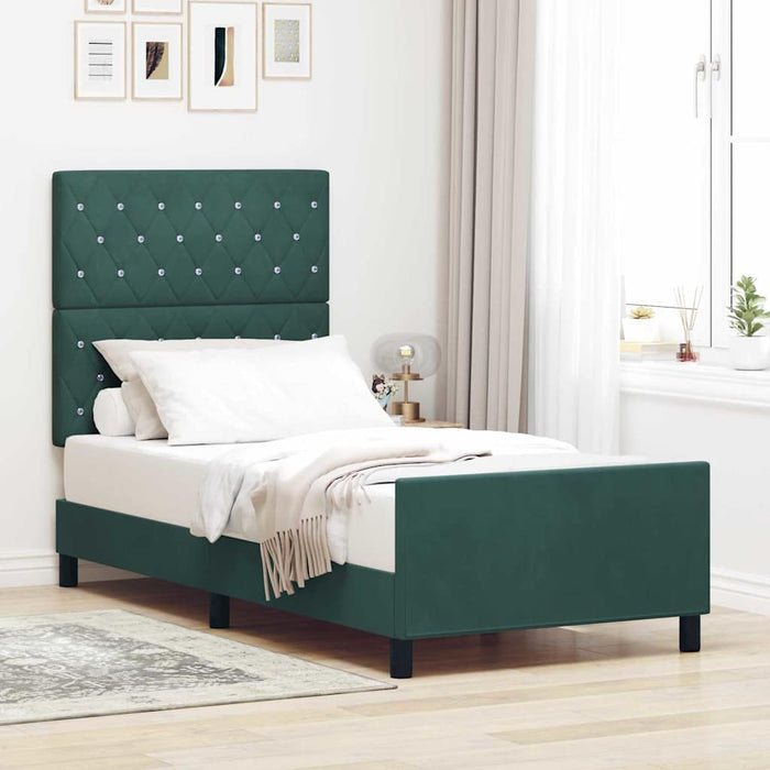 Pat cu arcuri cu headboard Verde închis 90 x 200 cm Catifea WALTI