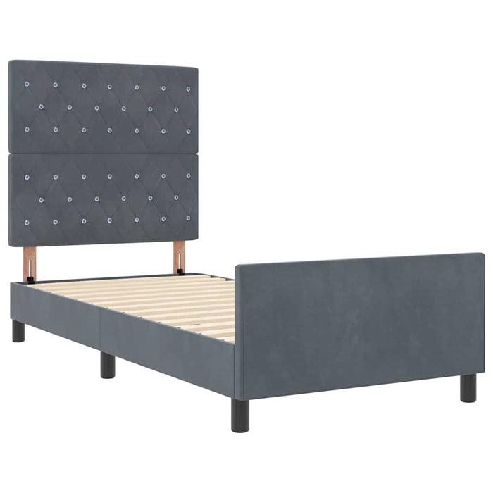 Pat cu arcuri cu headboard Gri închis 100 x 200 cm Catifea - WALTI WALTI