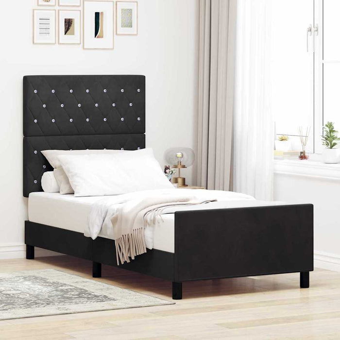 Pat cu arcuri cu headboard Negru 100 x 200 cm Catifea WALTI