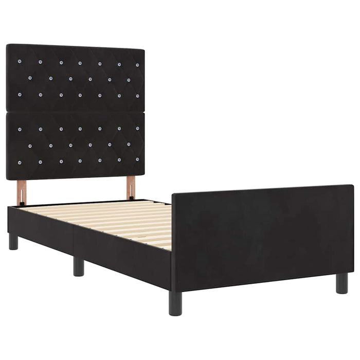 Pat cu arcuri cu headboard Negru 100 x 200 cm Catifea WALTI