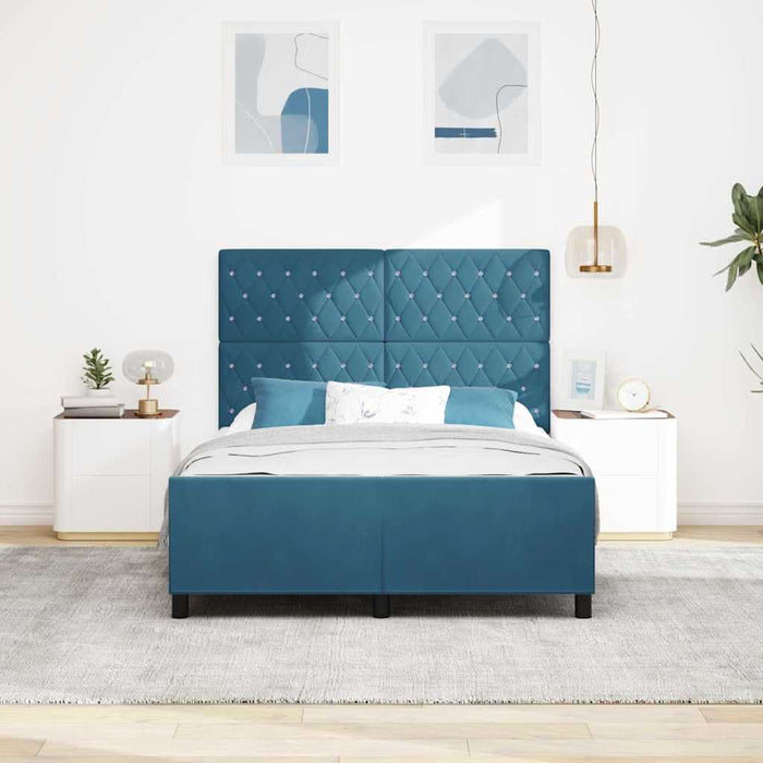 Pat cu arcuri cu headboard Albastru închis 140 x 190 cm Catifea - WALTI WALTI