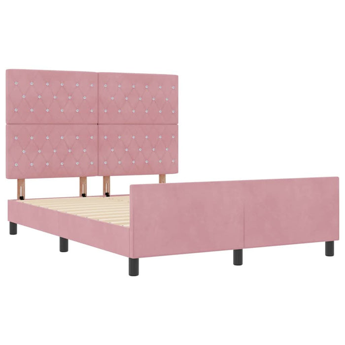 Pat cu arcuri cu headboard Roz 140 x 190 cm Catifea WALTI