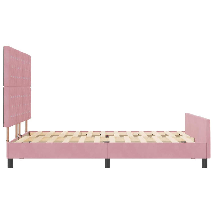 Pat cu arcuri cu headboard Roz 140 x 190 cm Catifea WALTI