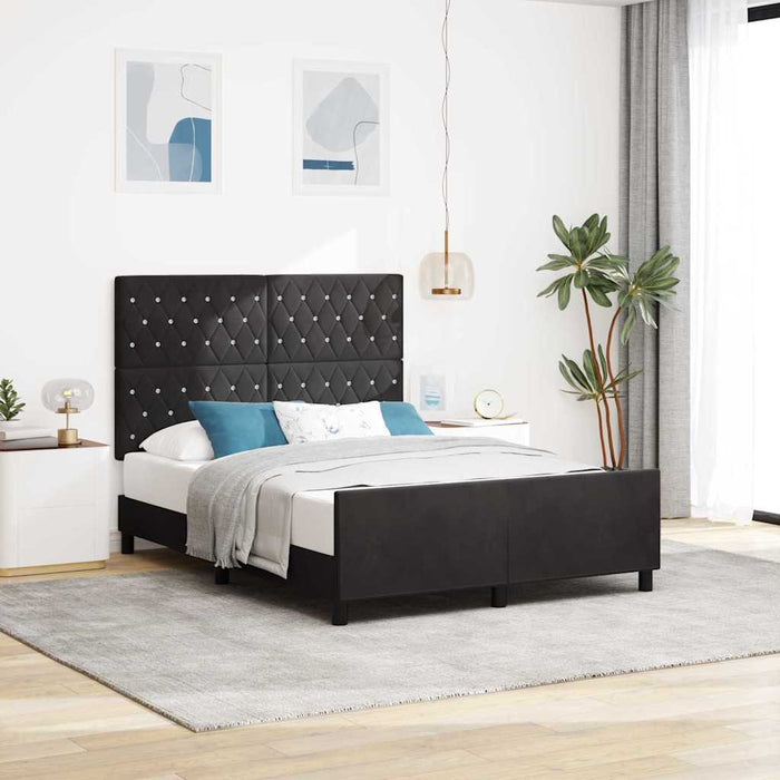 Pat cu arcuri cu headboard Negru 140 x 200 cm Catifea WALTI