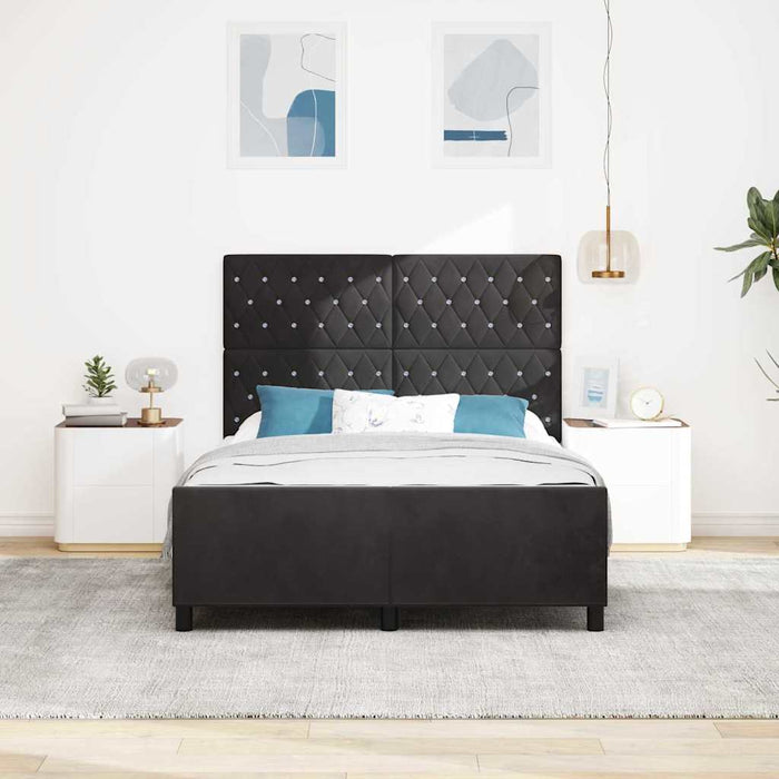 Pat cu arcuri cu headboard Negru 140 x 200 cm Catifea WALTI