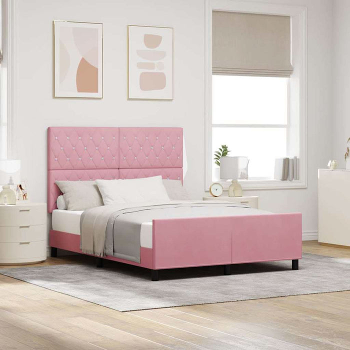 Pat cu arcuri cu headboard Roz 140 x 200 cm Catifea WALTI