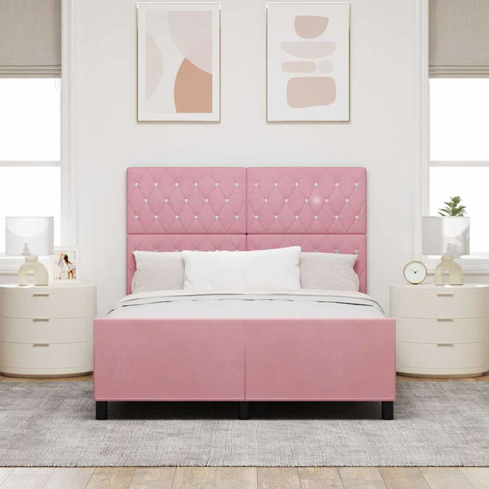 Pat cu arcuri cu headboard Roz 140 x 200 cm Catifea WALTI