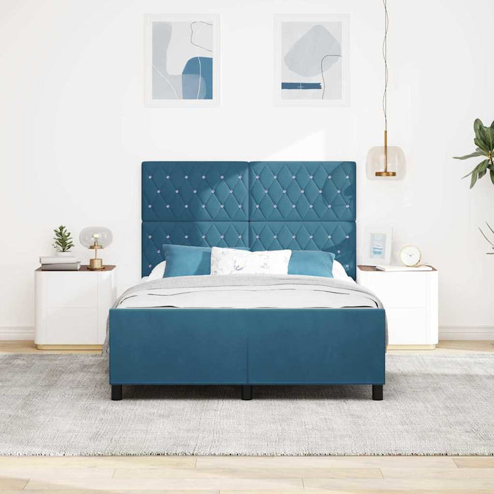 Pat cu arcuri cu headboard Albastru închis 160 x 200 cm Catifea WALTI