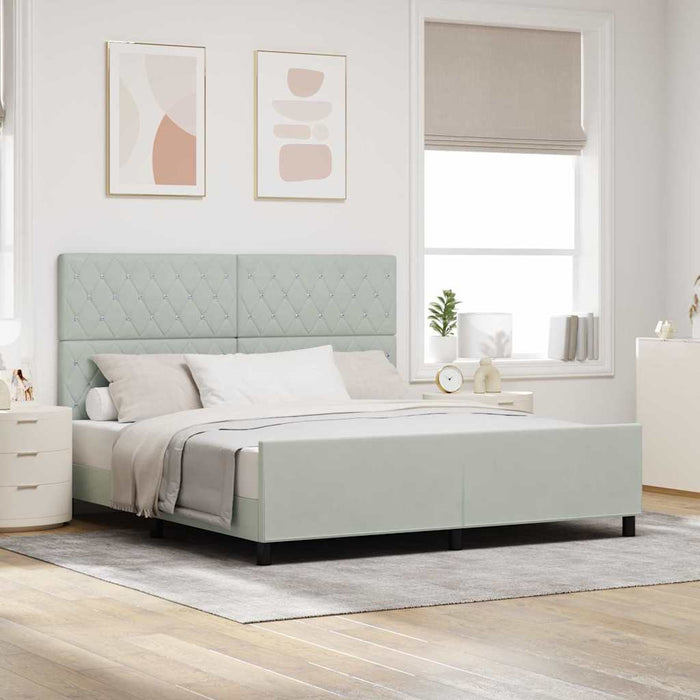 Pat cu arcuri cu headboard Gri deschis 180 x 200 cm Catifea - WALTI WALTI