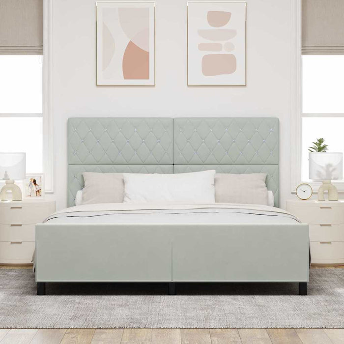 Pat cu arcuri cu headboard Gri deschis 180 x 200 cm Catifea - WALTI WALTI