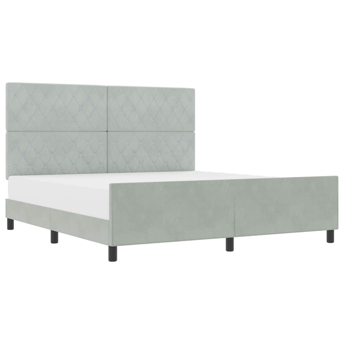 Pat cu arcuri cu headboard Gri deschis 180 x 200 cm Catifea - WALTI WALTI