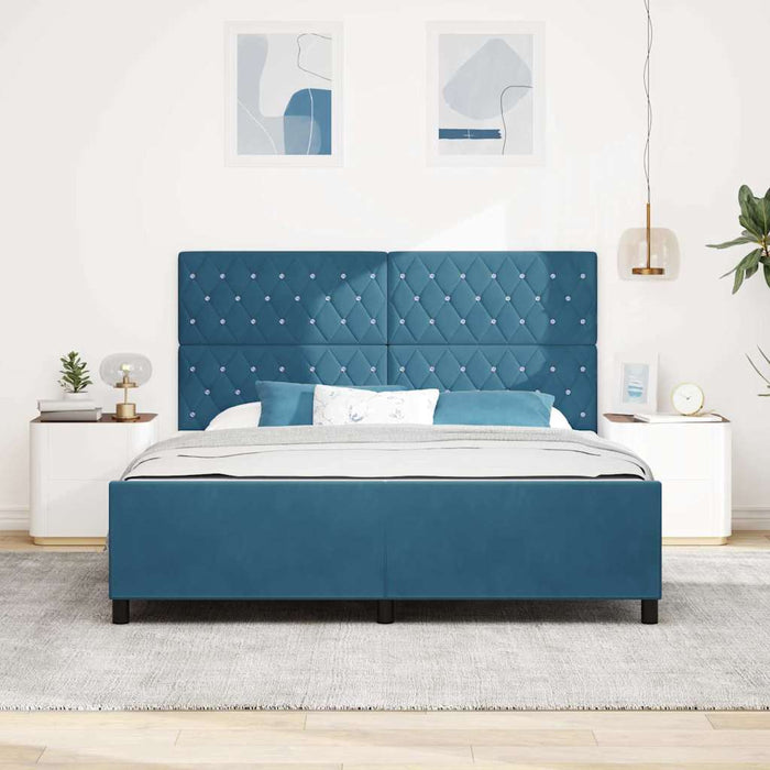 Pat cu arcuri cu headboard Albastru închis 180 x 200 cm Catifea WALTI