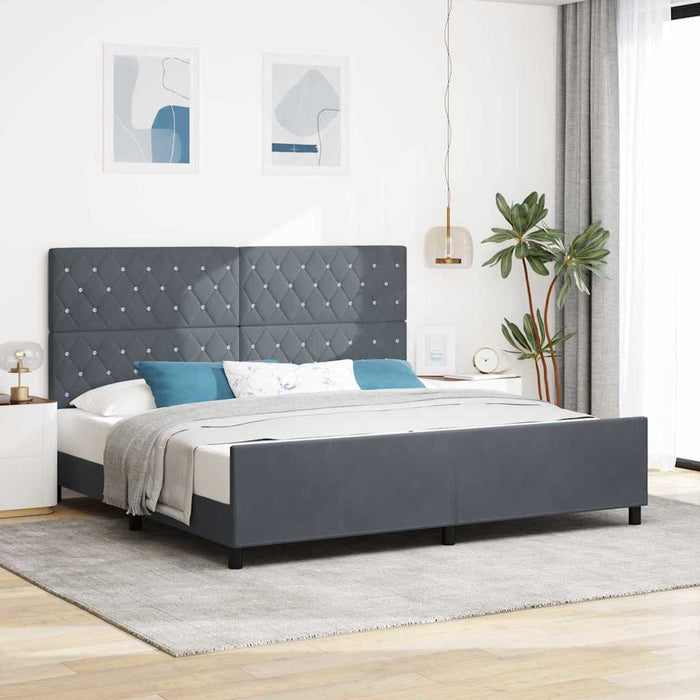 Pat cu arcuri cu headboard Gri închis 200 x 200 cm Catifea - WALTI WALTI