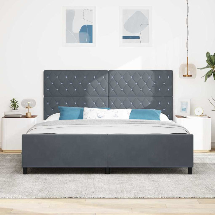 Pat cu arcuri cu headboard Gri închis 200 x 200 cm Catifea - WALTI WALTI